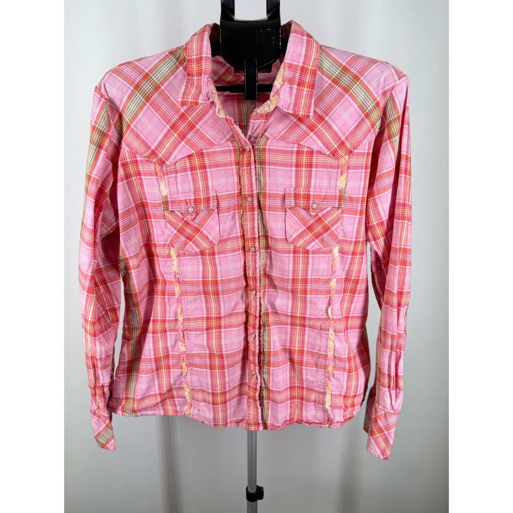 Panhandle Slim Womens XL Pink Plaid Western Pearl Snap Shirt Cotton